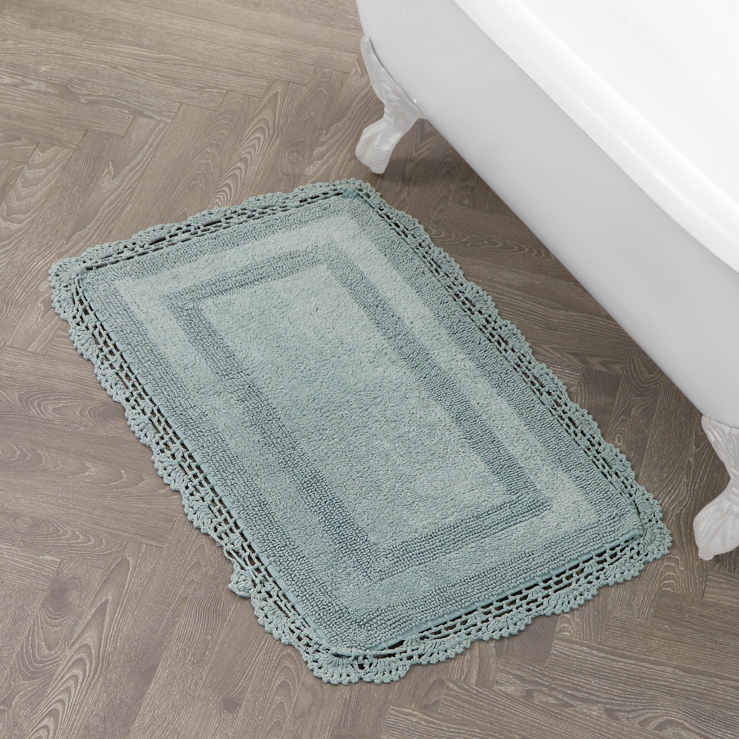 Laura Ashley Crochet Cotton 21x34 Bath Rug, Aqua