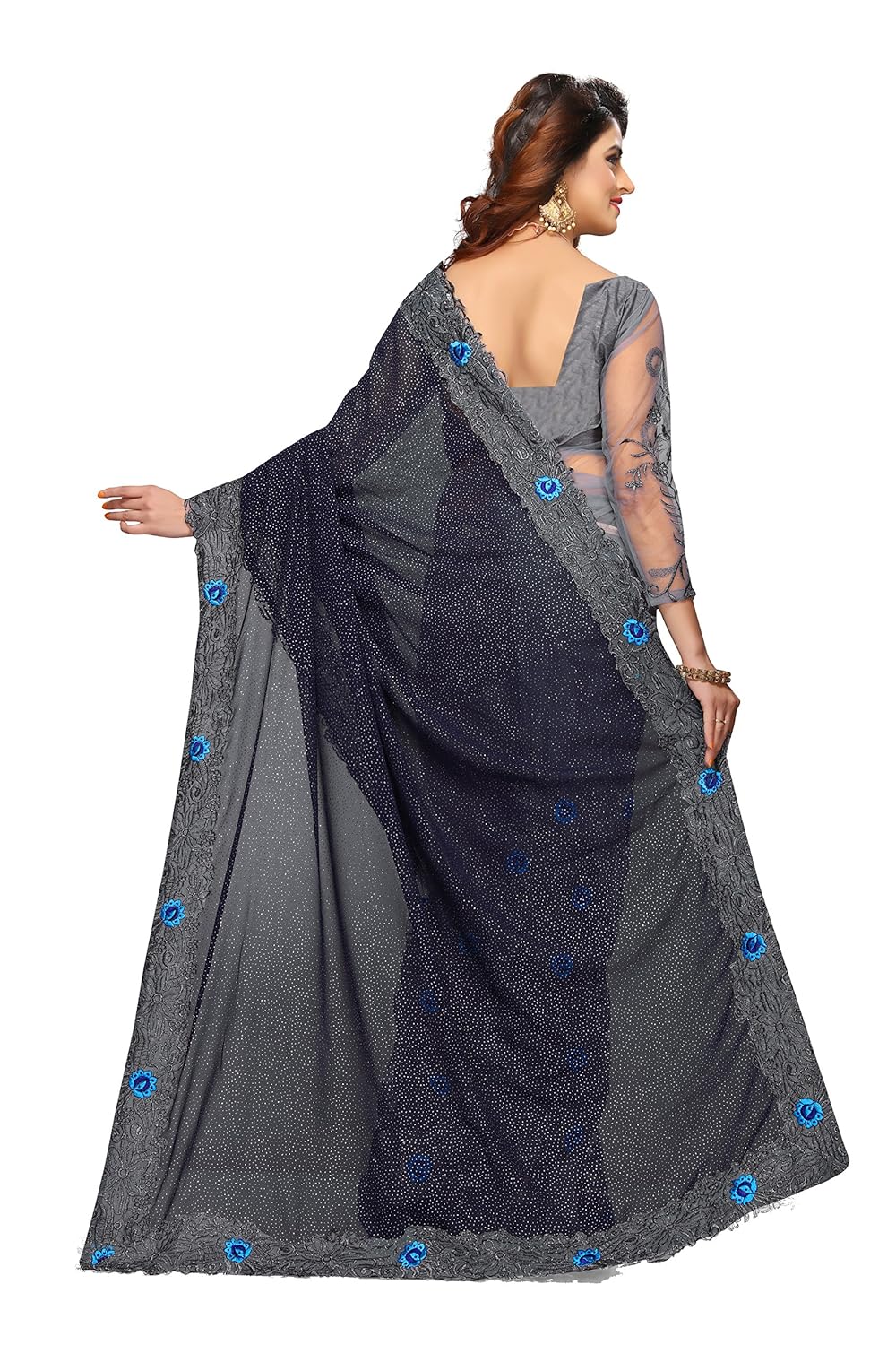 sunshine fashion women's mono net saree with blouse piece (blue_freesize)