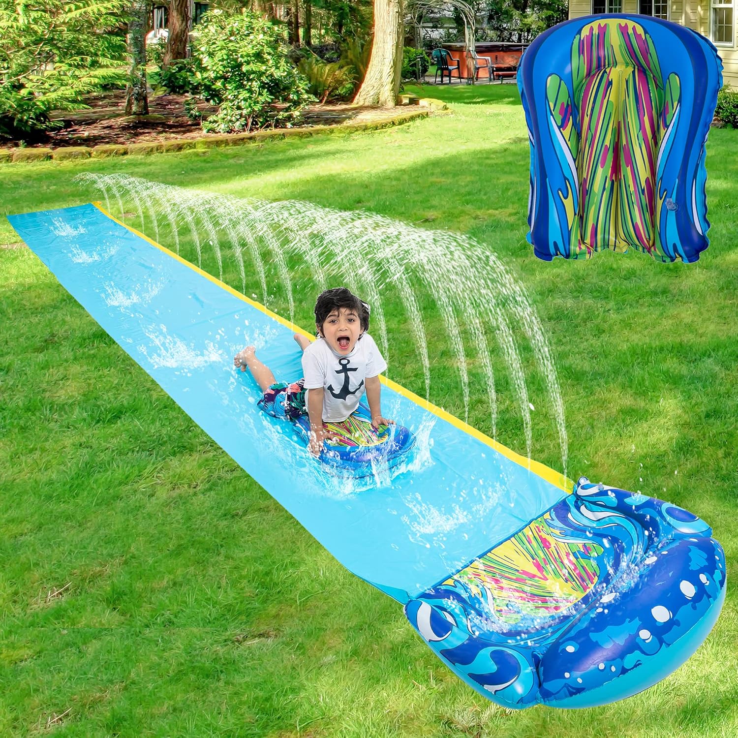 JOYIN 19.2ft x 35.5in Slip and Slide Water Slide with 1 Bodyboard, Summer Toy with Build in Sprinkler for Backyard and Outdoor Water Toys Play: Toys & Games