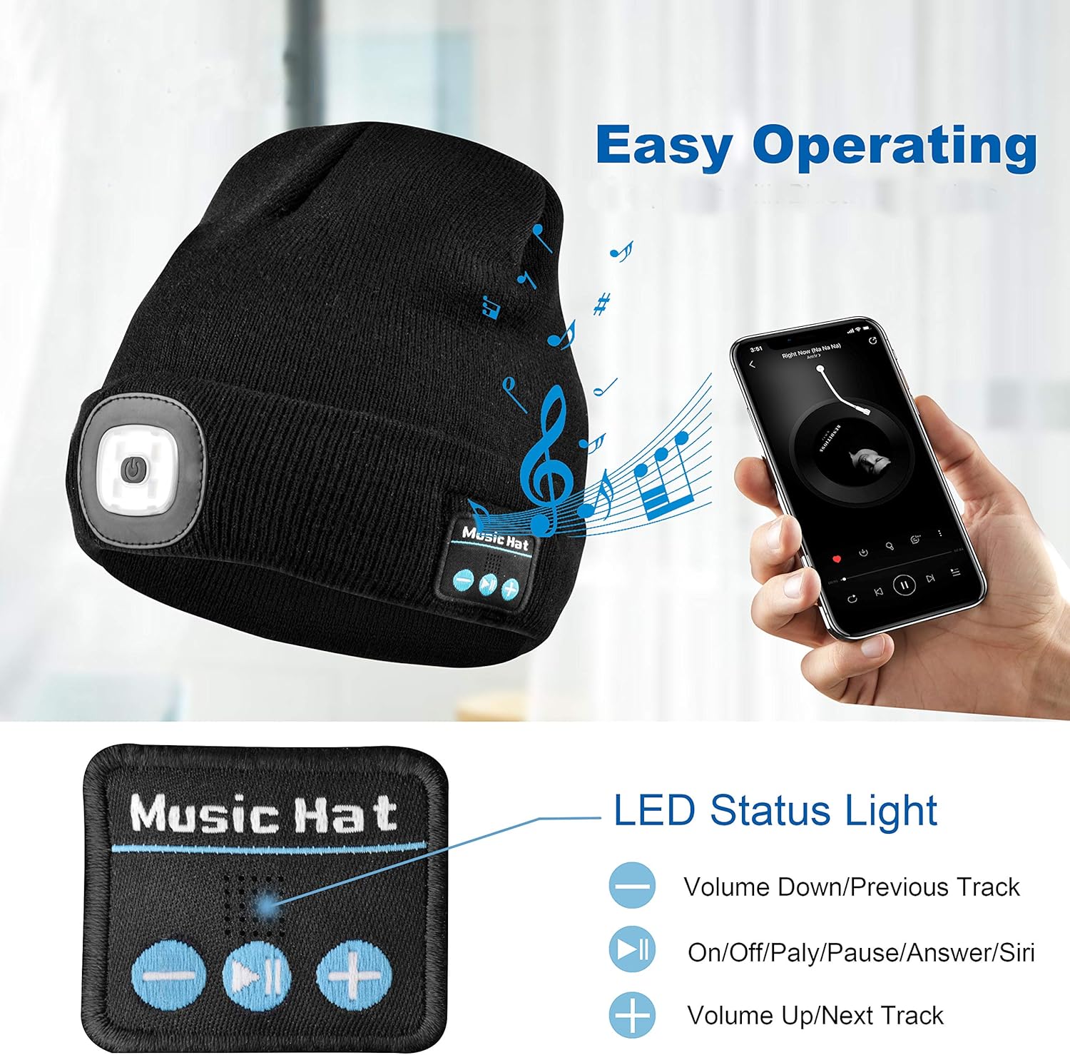 GAFres Unisex Bluetooth LED Beanie Hat ，Headlamp Headphone Torch Music hat: Sports & Outdoors