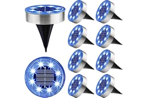 Joomer Solar Ground Lights, 10 Pack 8 LED Solar Lights Outdoor IP68 Waterproof Solar Disc Lights In-Ground Landscape Lighting Outdoor Lights for Patio Pathway Lawn Yard Driveway Walkway (Blue)