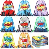 Honoson 16 Pcs Hero Party Gift Bags Drawstring Goodie Candy Treat Bag | Boom Splash Comic Design, 7.09 x 9.84 Inch Hero Goodie Treats Bag, Classroom Reward Prizes, Baby Shower Birthday Supplies