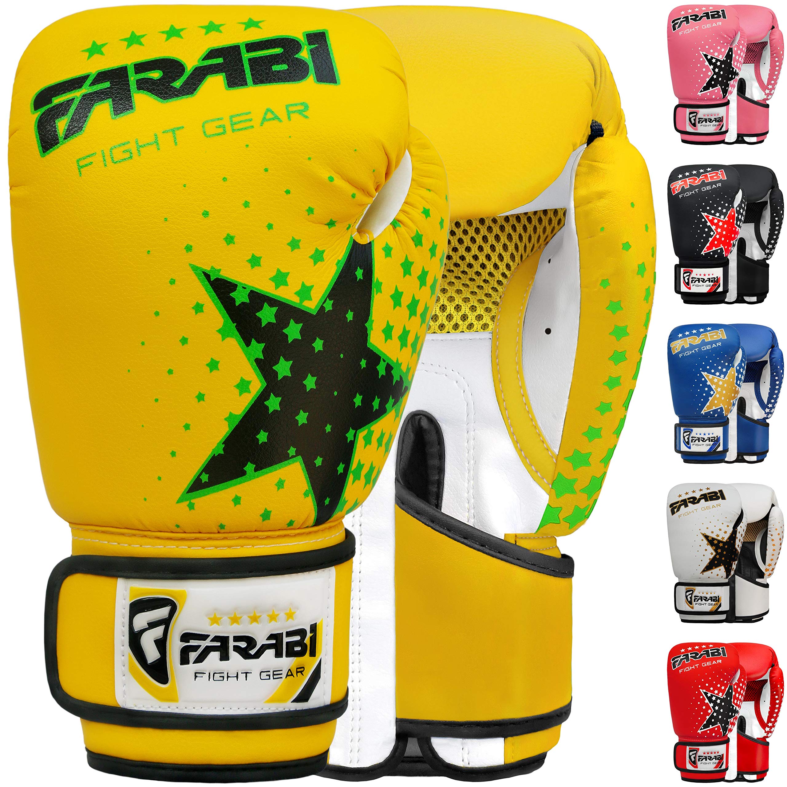 Farai kids boxing gloves 6-oz kickboxing muay thai training MMA sparring gloves, Best gloves for training on punching bag, focus pads Practice (Yellow, 6-oz)