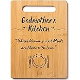 Gift for Godmother: Godmother's Kitchen Where Memories and Meals Are Made - Decorative Bamboo Cutting Board with Handle, 12" x 8"