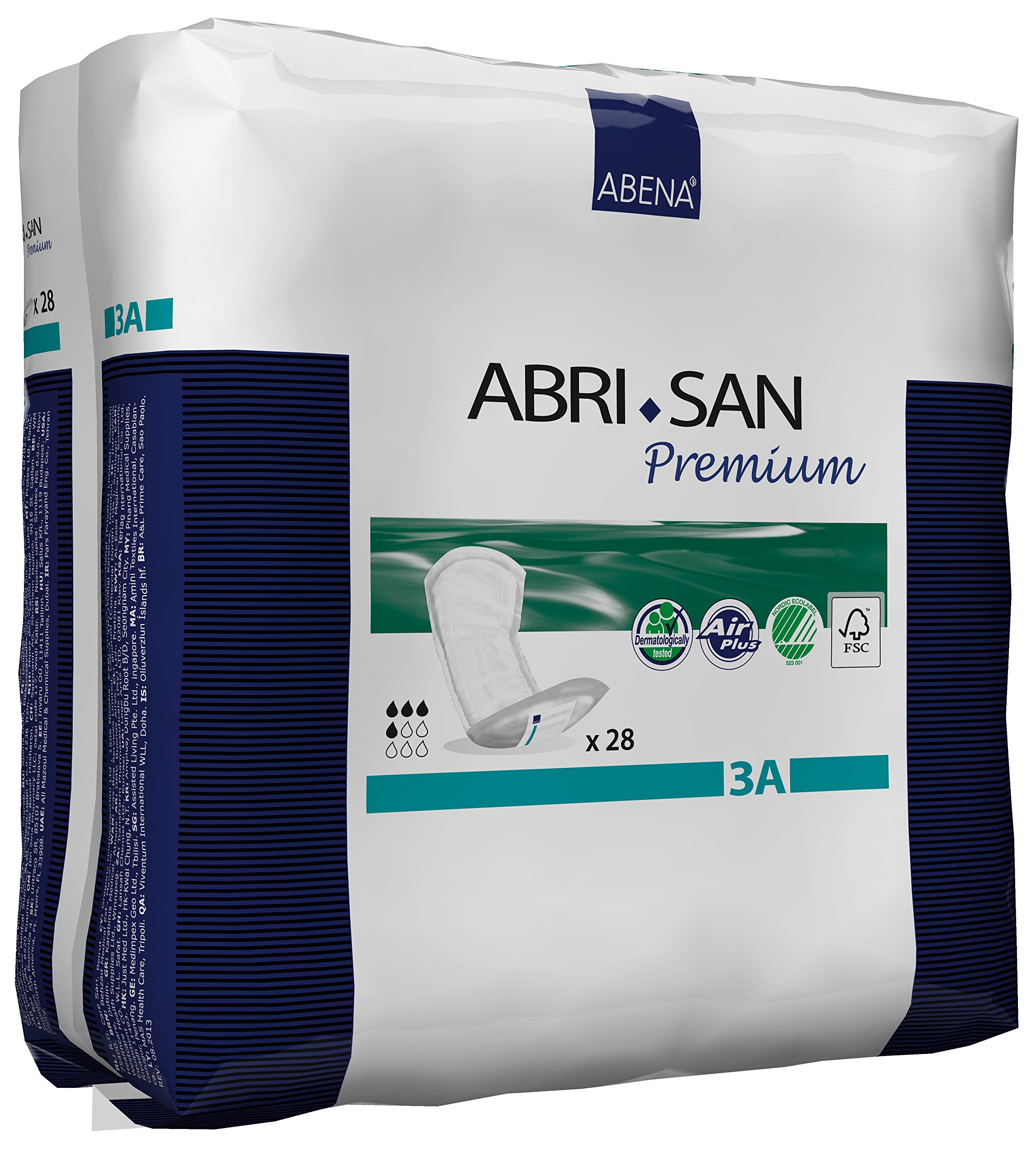 Abena Abri-San Premium Mens & Womens Incontinence Pads, Breathable & Comfortable, Fast Absorption, Discreet & Effective Shaped Incontinence Pads for Men/Women - Premium 3A, 650ml Absorbency, 28PK