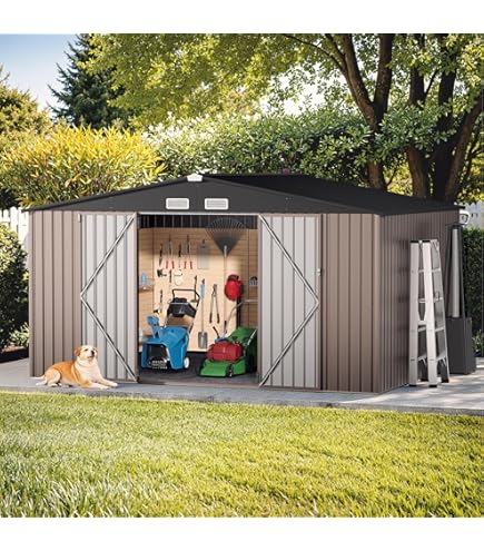 Amazon.com : DWVO 10' x 10' Outdoor Storage Shed, Waterproof Metal