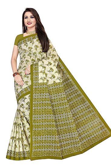 Womens pure cotton saree without blouse piece (1338_Green_Malmal)