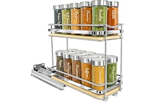 LYNK PROFESSIONAL® Élite™ Pull Out Spice Rack Organizer for Cabinet - 4-1/4 inch Wide - Slide Out Rack, Lifetime Limited Warranty, Wood and Chrome Sliding Spice Organizer Shelf - 2 Tier