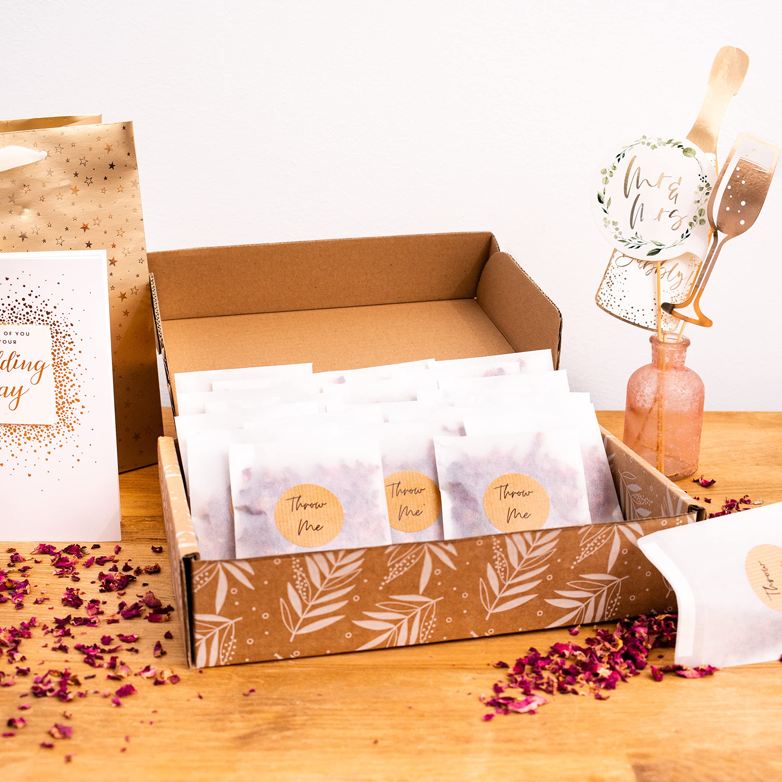 Natural Biodegradable Confetti Wedding | 2 LITRES (20 Guests) | Including 20 Confetti Bags, Display Box and Stickers | Dried Flower Confetti: Rose Petals and Lavender | Eco-Friendly Petals