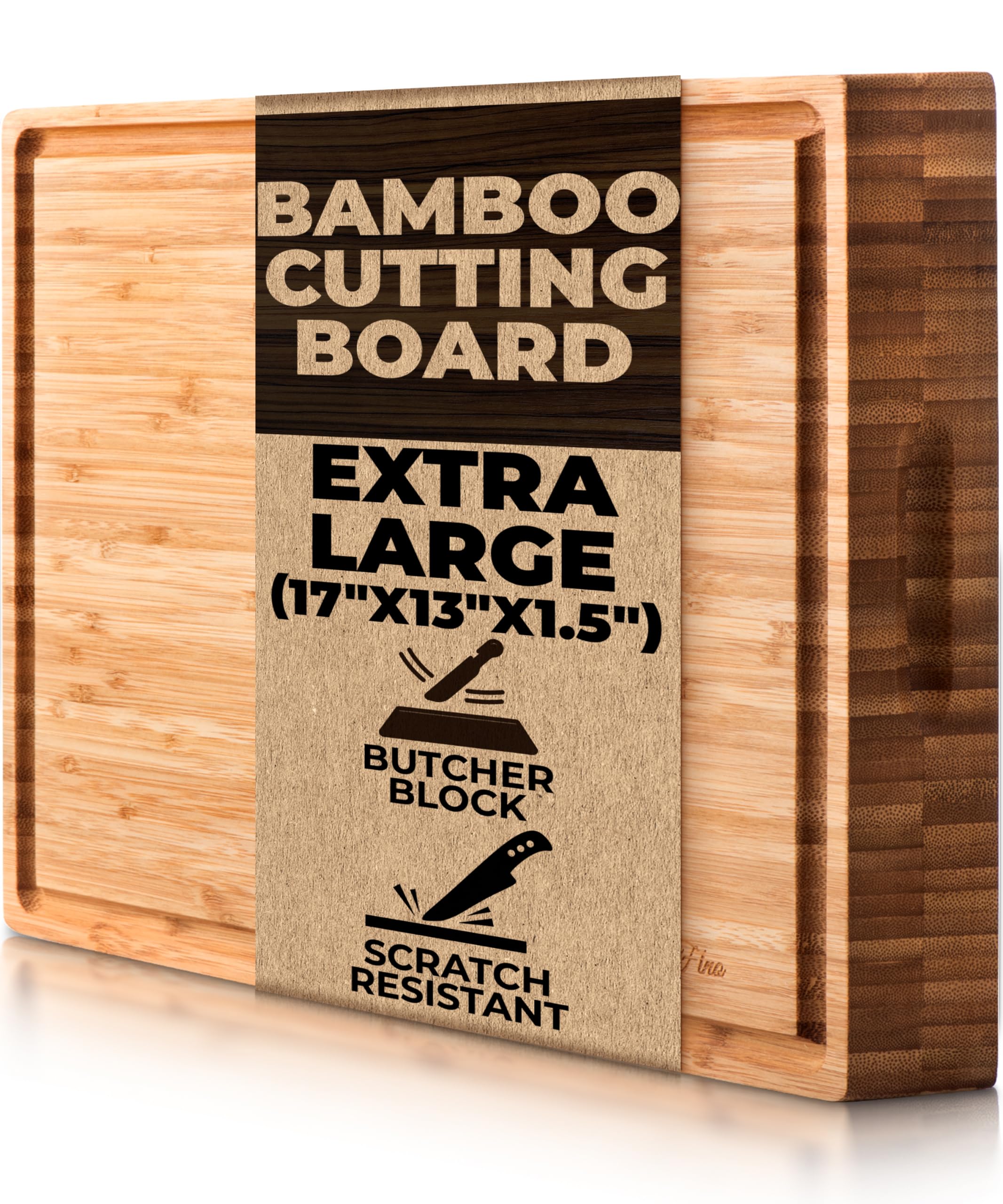 Photo 1 of Butcher Block - Organic Bamboo Cutting Board w/Juice Groove - 17x13x1.5" -Butcher Block Cutting Board - Premium Quality and Professional Design - Bamboo Chopping Block