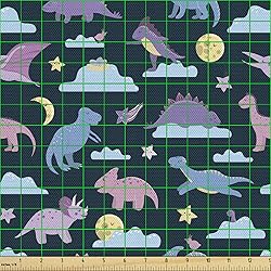 Ambesonne Cartoon Fabric by The Yard, Dino