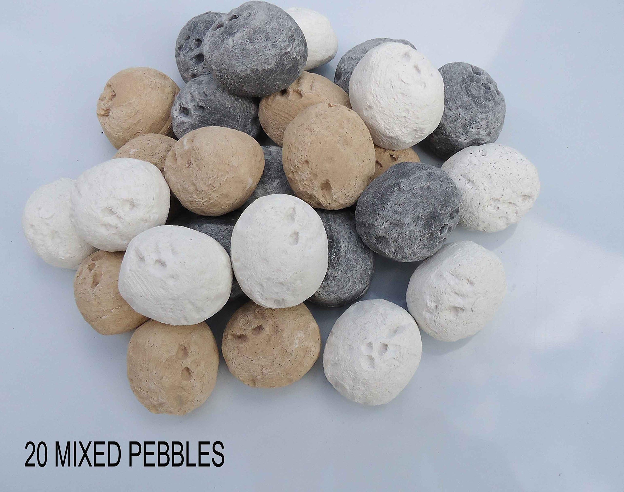 20 Gas Fire Replacement Ceramic small Pebbles Replacements/Bio Fuels/Ceramic/Boxed/Lot of colours (Mixed white/grey/beige)