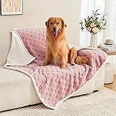 Yaning Checkered Waterproof Blanket for Bed Couch Sofa Car, Fluffy Soft Dog Blanket with 3D Jacquard Grid Pattern, Reversible Leakproof Pet Blankets for Dogs Cats Puppies, Dusty Pink, 60"x80"