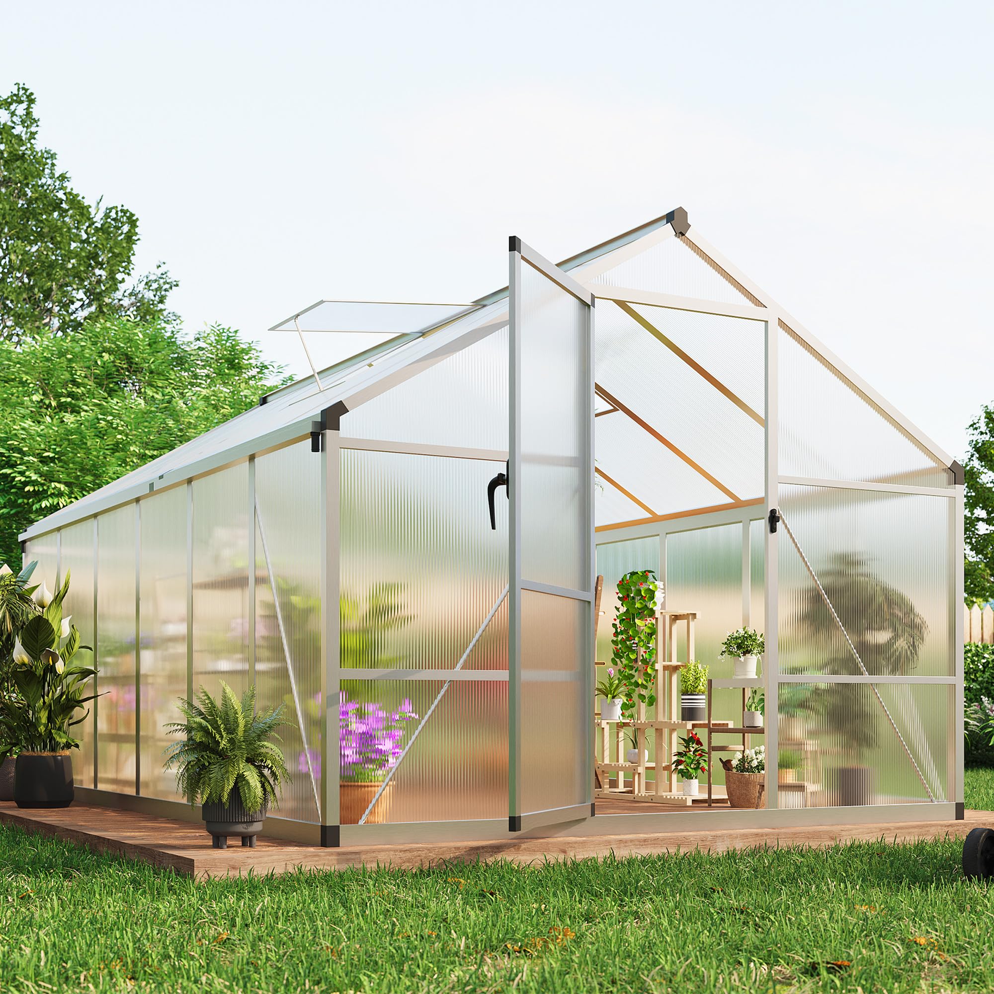 Photo 1 of ***** PARTIAL SET *** FOR PARTS BOX 1 OF 2 **** Garvee 8 x 12 ft Greenhouse, Greenhouses for Outside, Polycarbonate Greenhouse with Aluminum Frame, Lockable Door and Ajustable Roof Vent for Backyard, Green Houses for Outside Garden Backyard, Patio