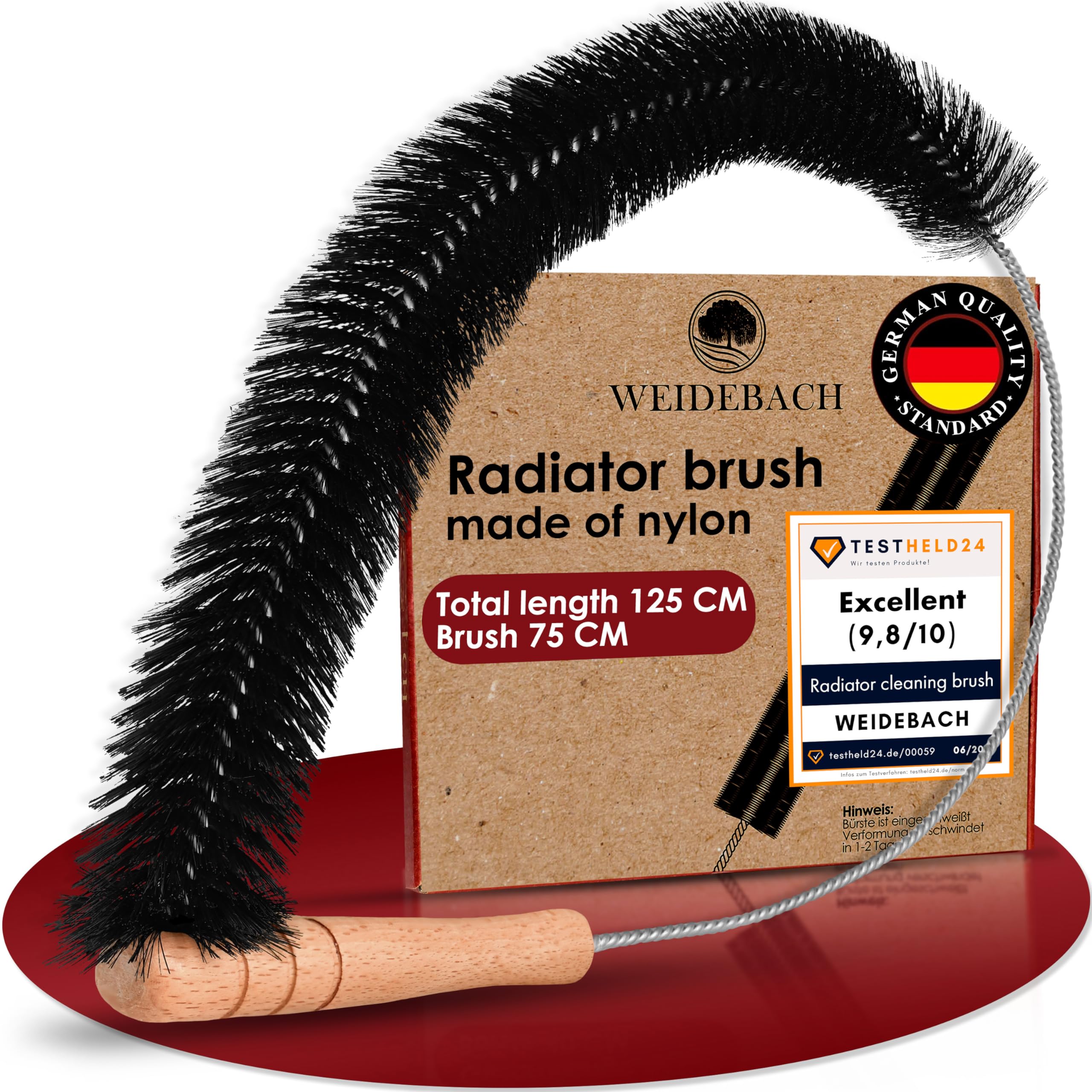 Weidebach® Radiator Bristle 50in / 30in Long, Nylon Bristle, Radiator Cleaning Brush Animal Hair-Free Bristle, Radiator Brush, Gets Into Every Corner, Stable & Flexible Heating Brush