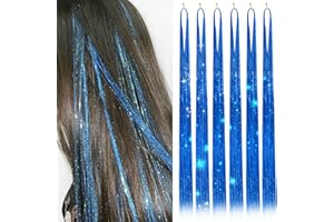 LOEVCC Hair Tinsel Kit with 47INCH 1200 Strands Heat Resistant Glitter Tinsel Hair Extension, Sparkling Shinny Fairy Hair Accessories for Women Girls Kids Festival Party Dazzle (Royal Blue)