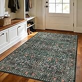 Othilic Non Slip Floral Entry Rug - 3x5 Soft Washable Bedroom Area Rug Black Dark Green Boho Botanical Carpet Accent Throw Rugs for Living Room Bedroom Entryway Dorm Bathroom Nursery Home Decor