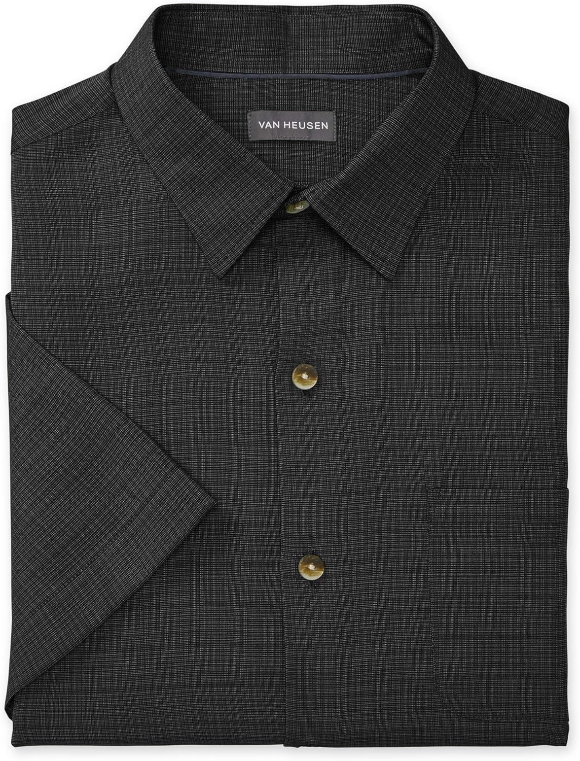 Van Heusen Men's Air Short Sleeve Button Down Poly Rayon Grid Shirt at  Men’s Clothing store