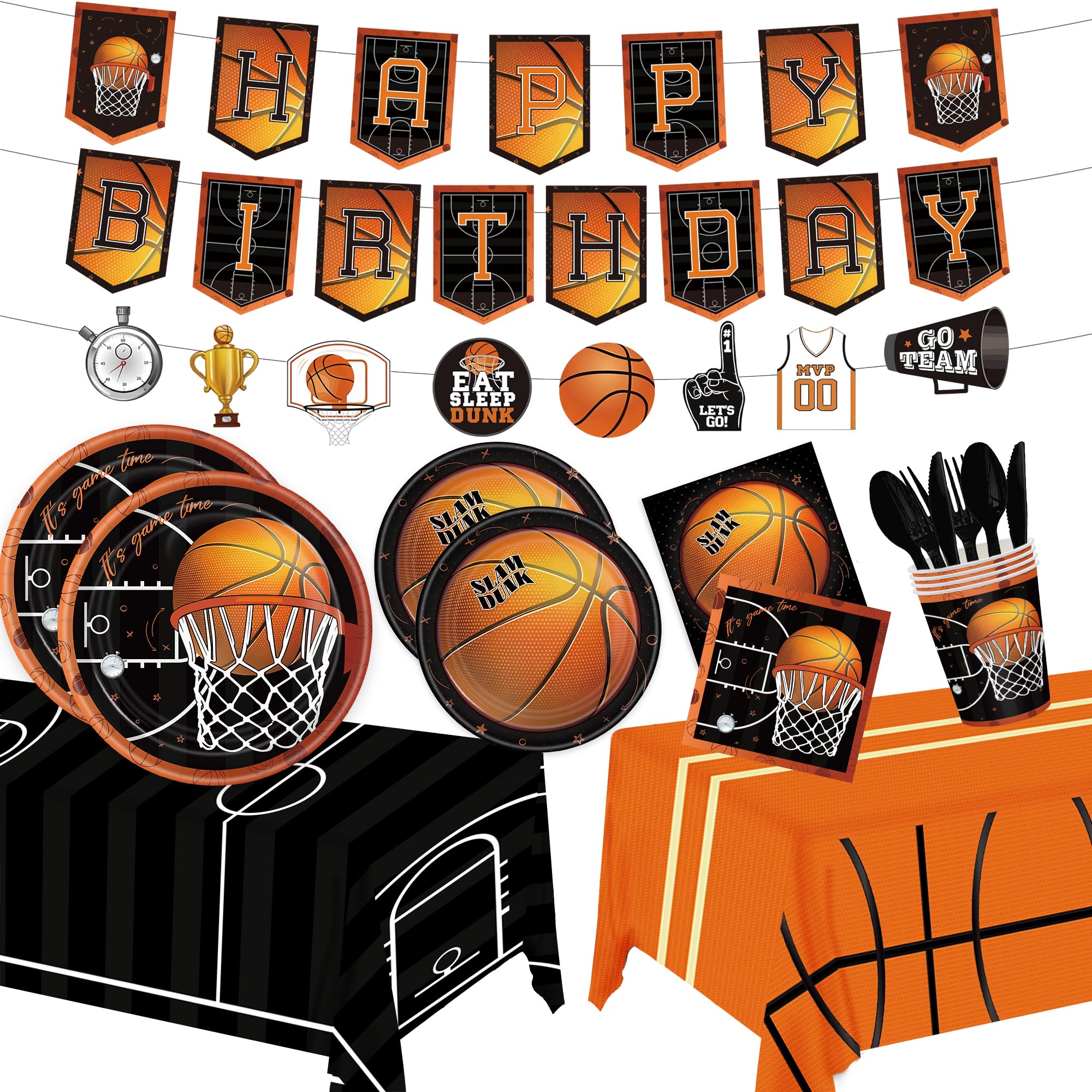 Photo 1 of 171Pcs Basketball Birthday Party Decorations, Basketball Theme Birthday Party Supplies Tableware Set,Include Basketball Plates and Napkins,Cups,Banner,Tablecloth for Basketball Birthday Supplies