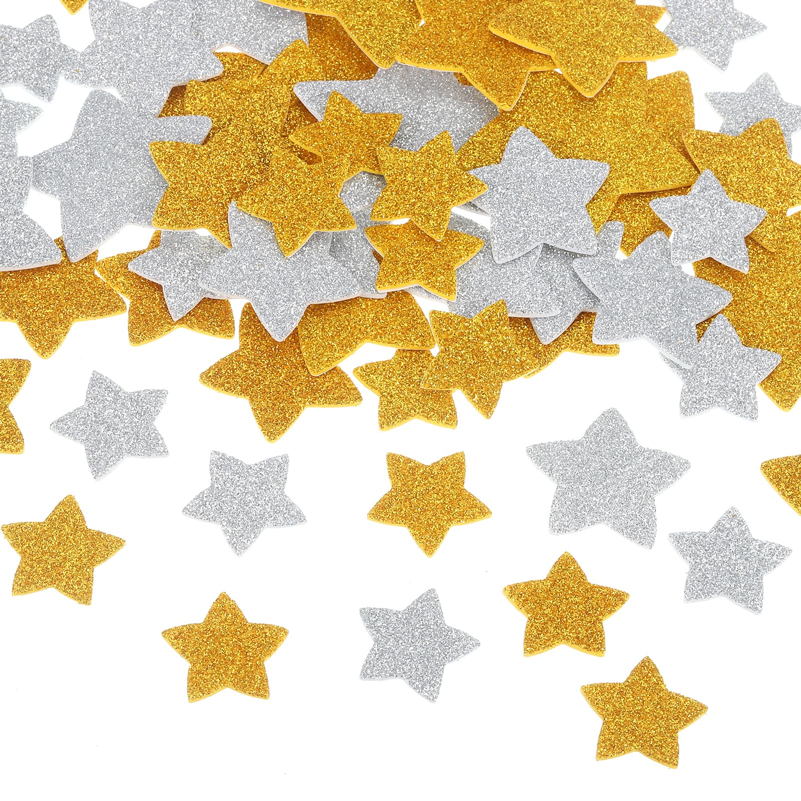 sourcing map 300Pcs Glitter Foam Stickers 4 Size Self-Adhesive Sparkly Star Shapes Glitter Stickers for Arts Craft Supplies, DIY and Decor, Gold and Silver