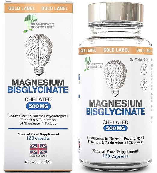Magnesium-Bisglycinat | 1000mg Dosis/500mg Kapseln | 120 Kapseln/60 Dosen (2 Monate) | Höchste Bioverfügbarkeit | Frei von Ma