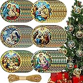 Riceshoot 30 Pieces Christmas Nativity Scene Ornaments for Christmas Tree Acrylic Jesus Nativity Ornament Christian Religious Double Sided Hanging Decor with Ropes for Xmas Tree Gifts(Classic Style)