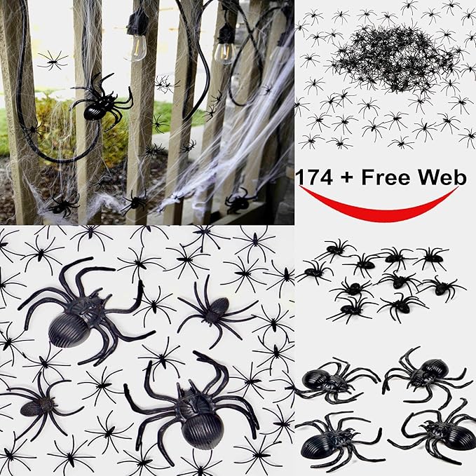 175 Pcs Halloween Spider Decorations 160pcs Small Spider 10pcs