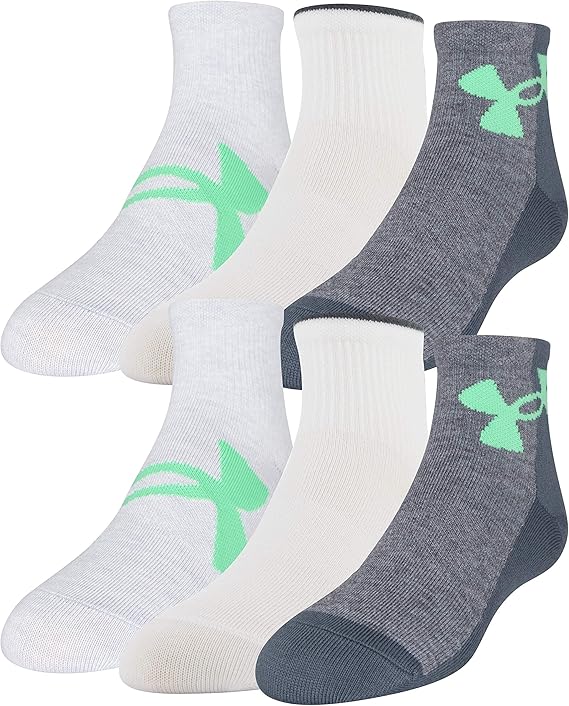 Under Armour Youth Essential Lite Quarter Socks, 6Pairs , Pitch Gray