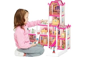 SEIFAR Doll House for Girls,9 Rooms Pink Dollhouse with Dolls Figure, Puppies,Furnitures, Accessories, Toddler Playhouse Gift for for 3 4 5 6 7 8 9 10 Year Old Girls