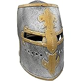 Nicky Bigs Novelties Child Kids Medieval Crusader Knight Helmet With Folding Face Mask Boys Battle Pretend Play Costume Plastic Halloween Cosplay LARP