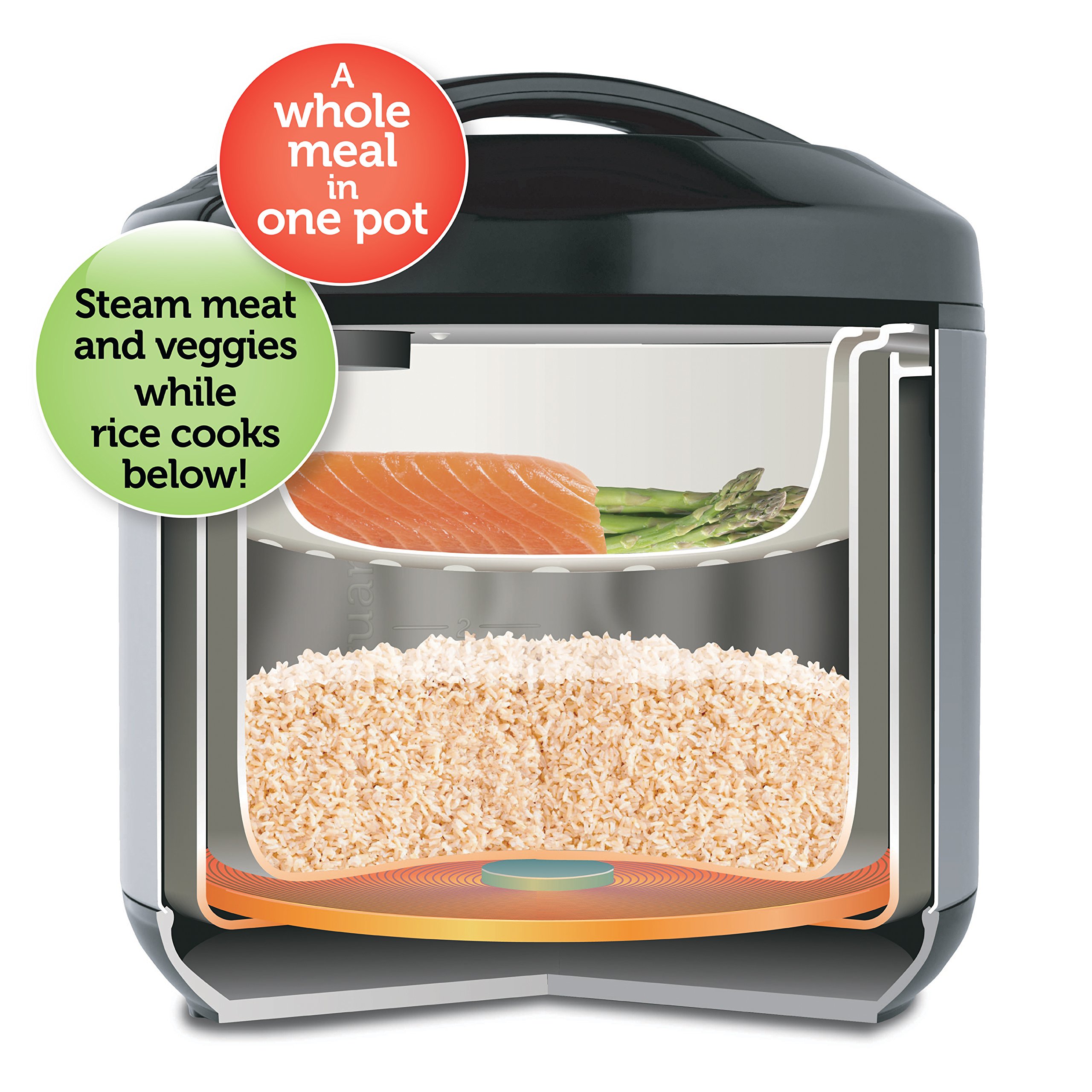 3 Squares 3RC-3050 Rice Cooker, 20 Cup/4 Qt, Stainless Steel/Black