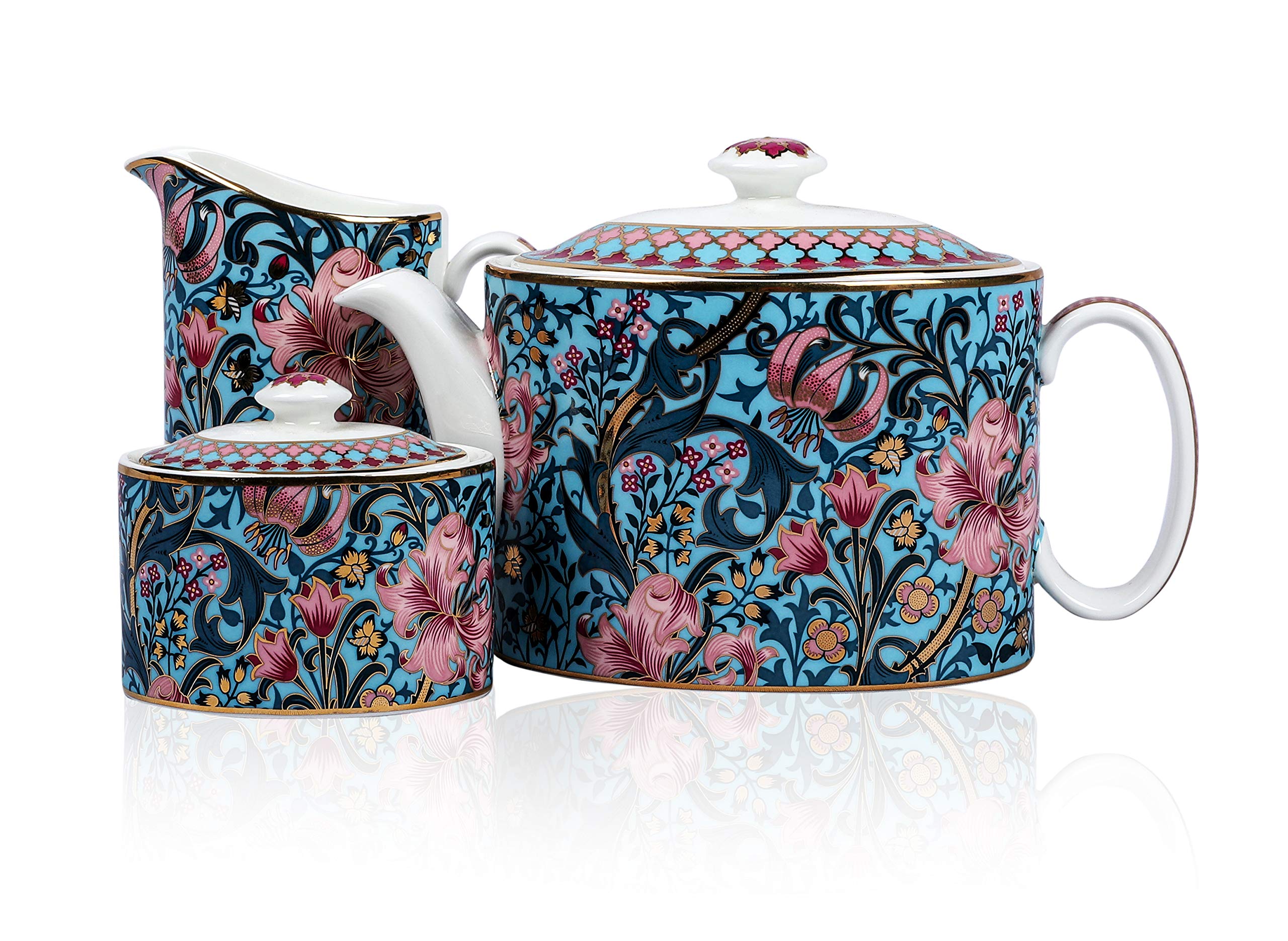 Vikas Khanna By Celeste Moksha Tea Set, 24 K Gold-Plated, Service for 6, Color- Blue