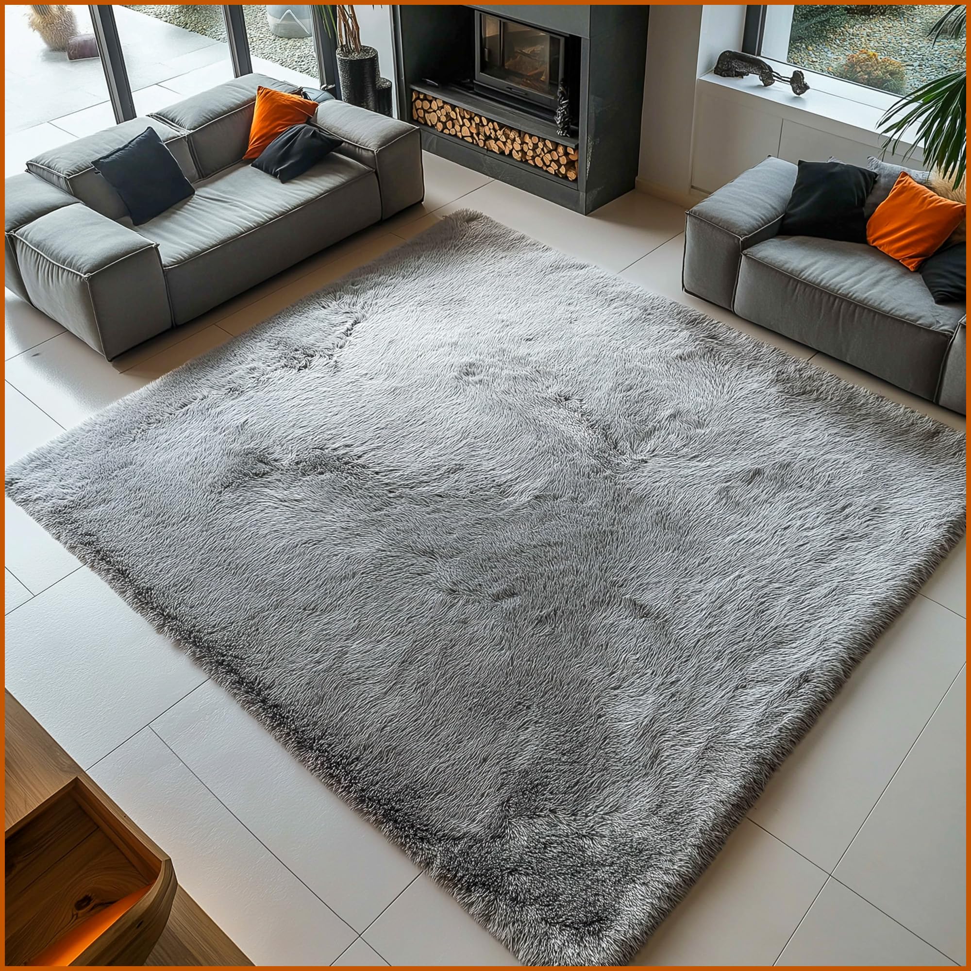Photo 1 of Eviva Gray Fluffy Rug – 8x10 Soft Washable Plush Carpet for Bedroom & Living Room