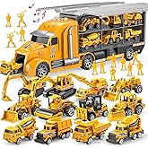 JOYIN 25 in 1 Kids Construction Truck Toy Set, 24Pcs Push and Go Cars and Worker Figures, Toddler Play Vehicles with Sounds a