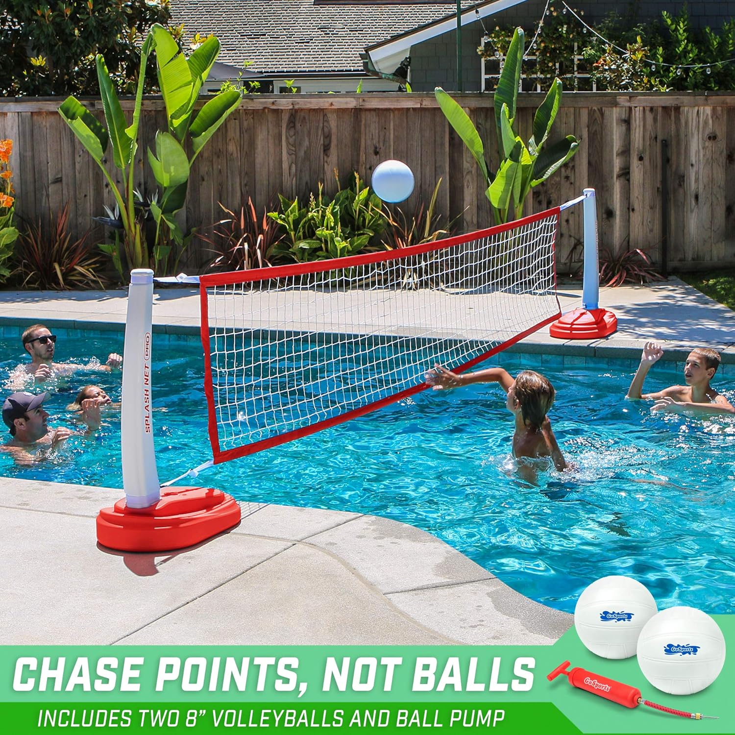 GoSports Splash Net PRO Pool Volleyball Net Includes 2 Water Volleyballs and Pump, Red : Sports & Outdoors