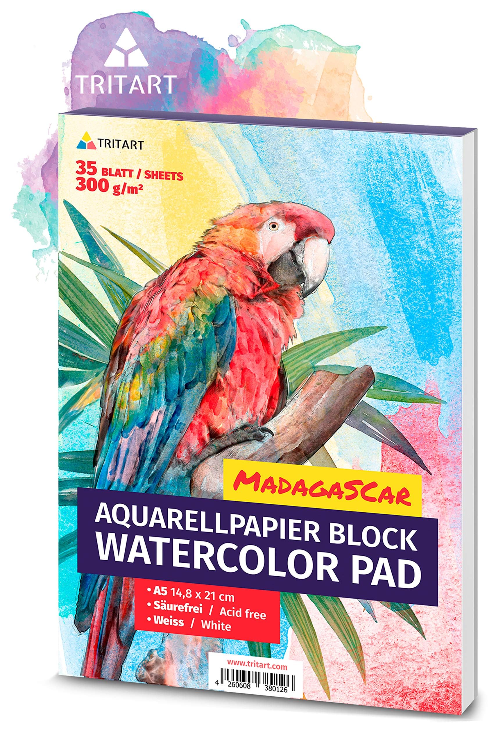 A5 Watercolor Paper 300g / White / 35 Sheets | Aquarelle pad Din A5 by Tritart