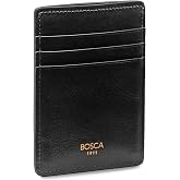 Bosca Men's Leather Card Holder Wallet &amp; ID Case With Magnetic Money Clip, 3 Card Slots, Top Loading Currency Slot For Front Pocket, Full Grain Tanned, Black