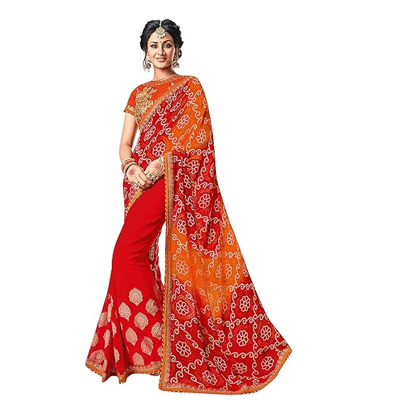 Red Georgette Bandhej Printed Saree [ARUNMA19607SSSR1]