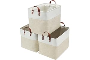 DECOMOMO Storage Baskets for Shelves - Extra Large Closet Storage Bins for Toys (Beige & White, XXL - 3 Pack)