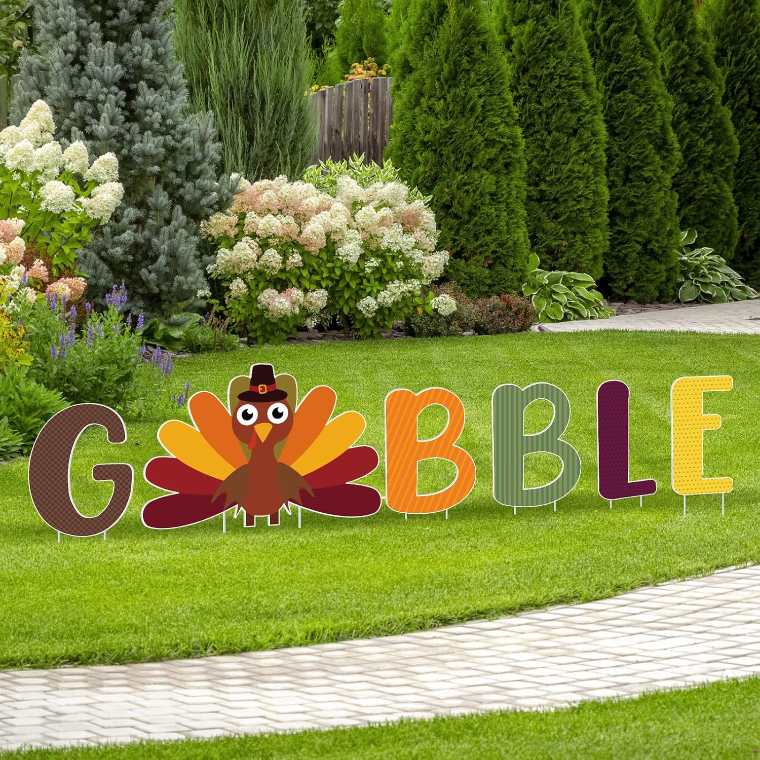 Yard Signs - 6 Pcs Thanksgiving Yard Sign Gobble Thanksgiving Outdoor Lawn Decorations Gobble Turkey Thanksgiving Decorations Cute Outside Turkey Decoration Thanksgiving Yard Stakes for Fall Fall Thanksgiving