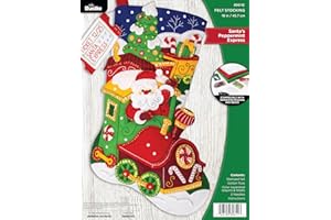 Bucilla Felt Applique 18" Stocking Making Kit, Santa's Peppermint Express, Perfect for DIY Arts and Crafts, 89611E