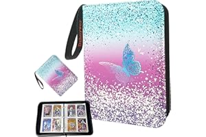 Dzhuywer Trading Card Binder for 4-Pocket 480 Cards with 60 Removable Sleeves with Protection Zipper Easy Carrying Wristband,