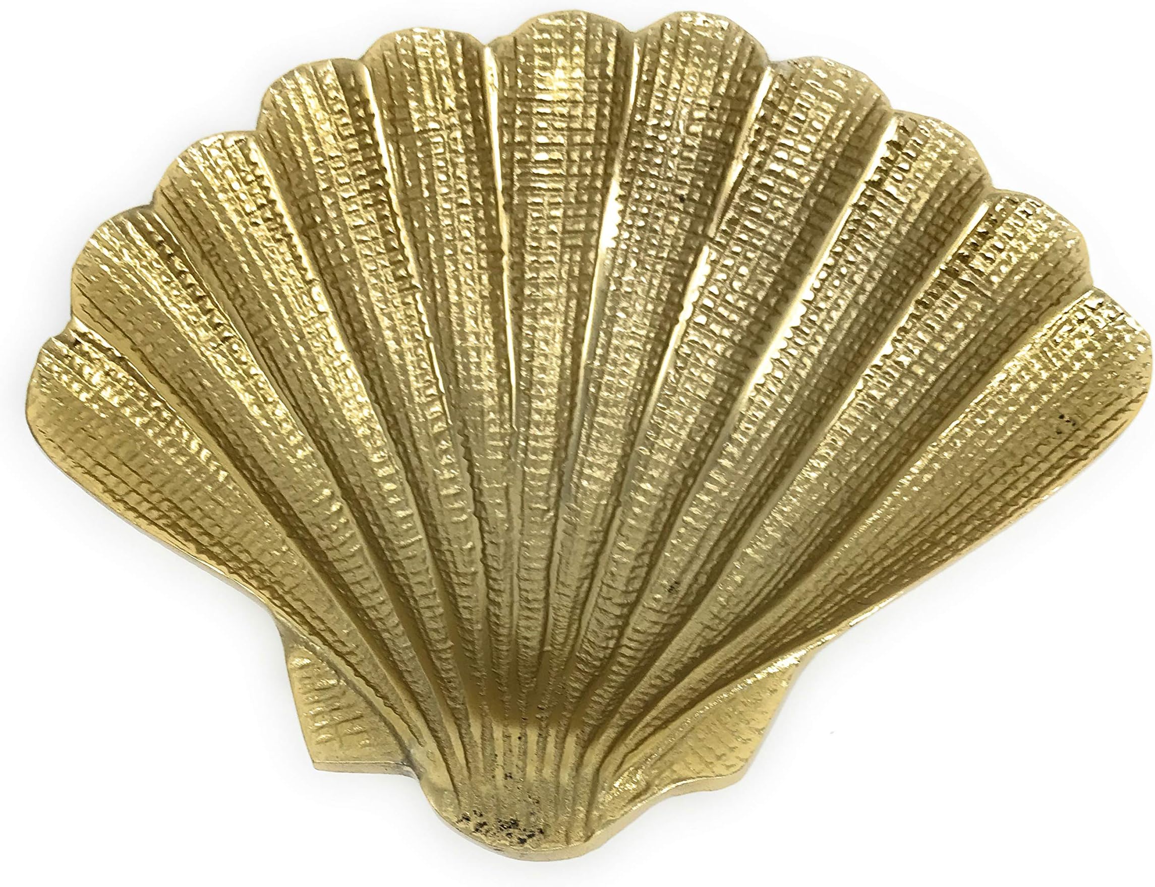 IHI Gold Gilded Textured Aluminum Seashell Tabletop Serving Dish Catchall Tray, 7.25 Inches Wide