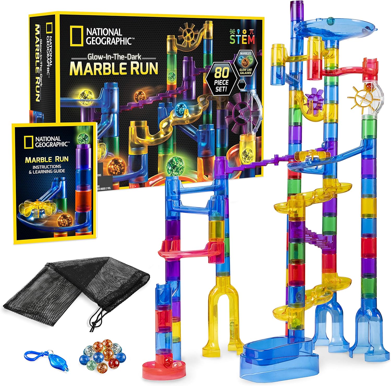 National Geographic Glowing Marble Run 80 Piece Construction Set with