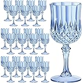 HTTBEIZI 7OZ Plastic Wine Glasses, Disposable Goblets Drinking Glasses Crystal Vintage Water Cups Unbreakable Champagne for Valentine’s Day, Wedding, Parties (24, Blue)