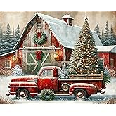 igoodom Christmas Paint by Numbers Kit for Adults – Christmas Red Truck Adult Paint-by-Number on Canvas, DIY Acrylic Painting Set for Home Decor Gift, 20x16inch