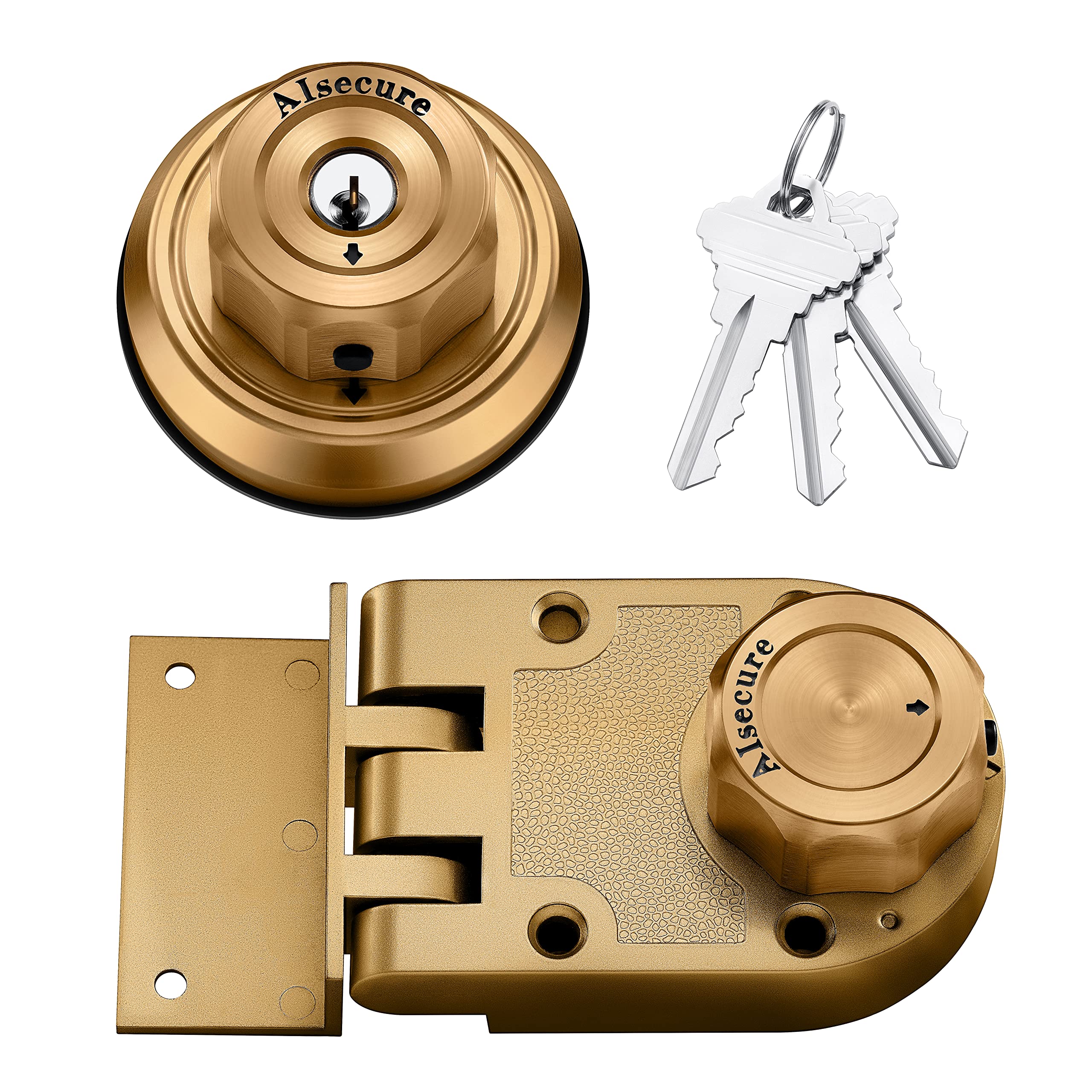 Photo 1 of Twist-to-Lock Jimmy-Proof Deadbolt Lock – Keyless Entry with Unpickable Night Latch, Anti-Mislock Button, 304 Stainless Steel Heavy-Duty Guard, Single Cylinder, Forced-Entry Resistant, Brass Finish