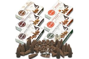 TRUMIRI Woody - Backflow Incense Cones for Waterfall - Scented Inscents-Cones - Sandalwood, Dragons Blood, Palo Santo, White Sage - Insiensos Aromaticos - 6x10=60 Large Variety Pack - Back Flow Down Reverse