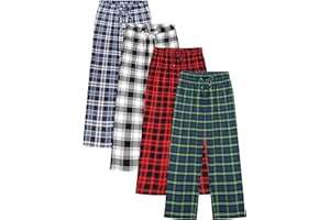 Cooraby Boys Plaid Pants with Pockets Elastic Waist Drawstring Printed Plaid Pants Christmas Plaid Pants for Boys Girls