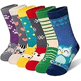 Eyean Kids Fuzzy Socks Non Slip Soft Fluffy Slipper Grips Socks Warm Plush Cozy Cabin Boy Girls Crew Socks 6 Pairs